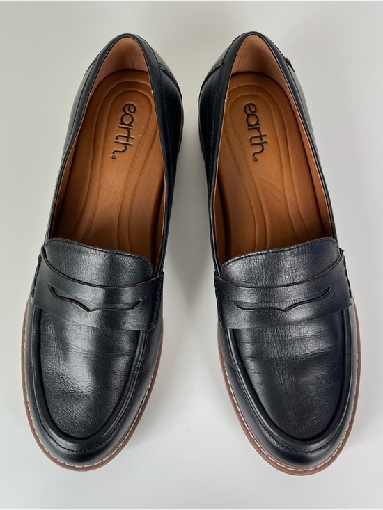 Earth Shoes - Earth Javas Black Leather Penny Loafers Arch Support Comfort Slip On 11M